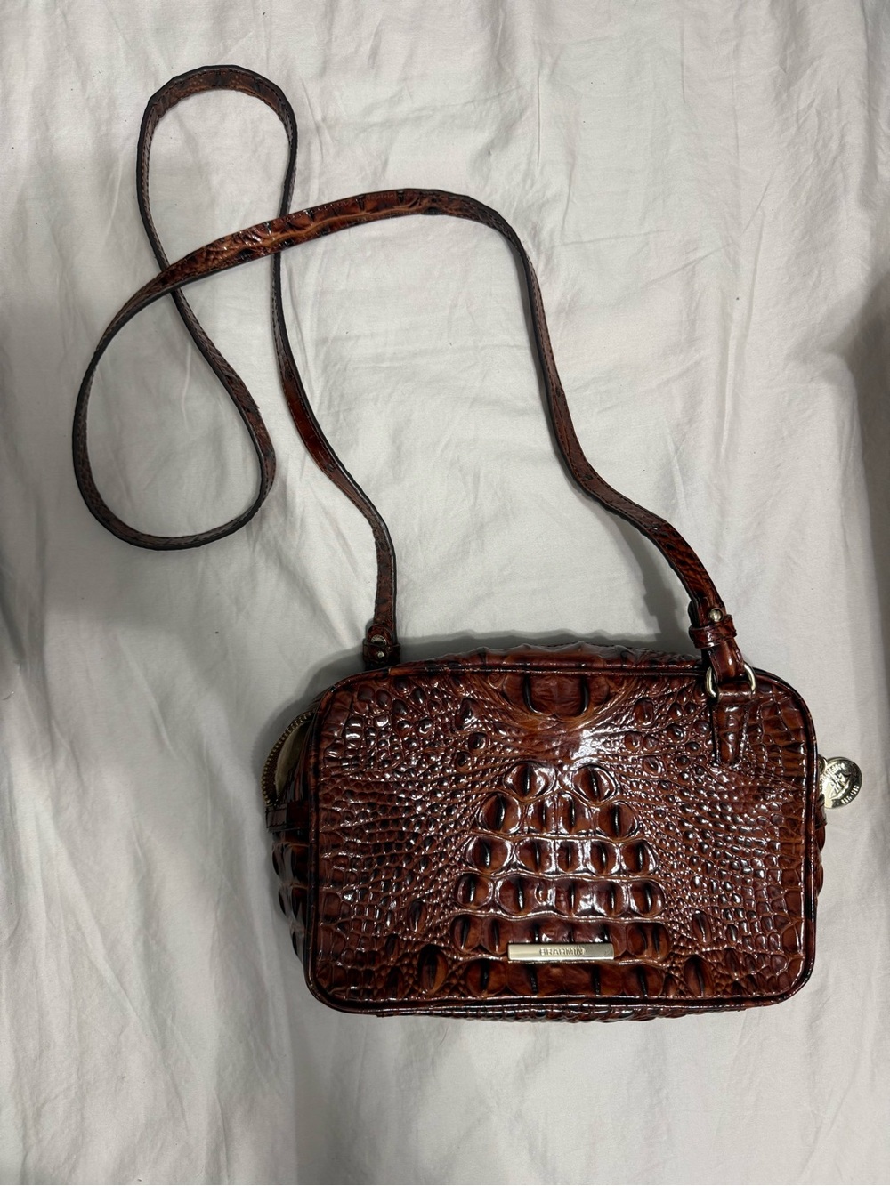 Brahmin Brown Croc-Embossed Crossbody Bag
